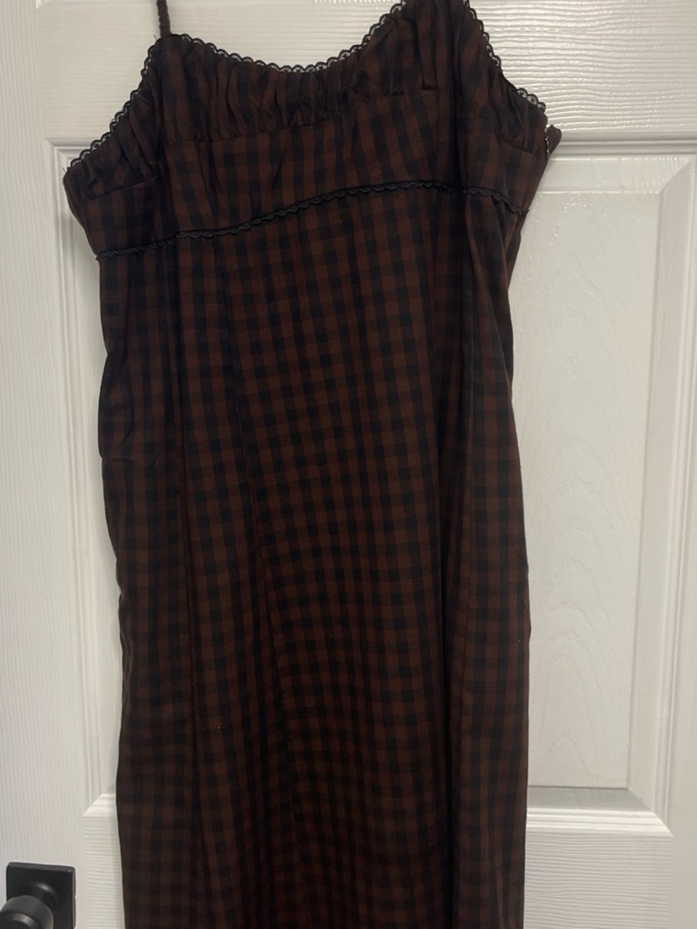 a new day Brown and Black Gingham Slip Dress with Lace Trim